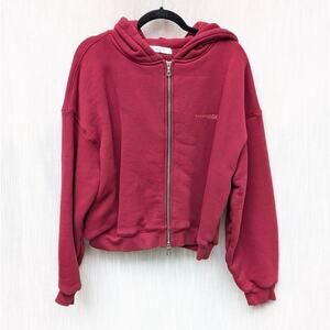 Secondskin Red Classic Logo Zip-Up Fleece Cropped Hooded Pullover, size S